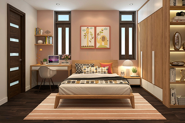 Mẫu thiết kế phòng ngủ đơn giản 10m2 sử dụng chất liệu gỗ tự nhiên mộc mạc