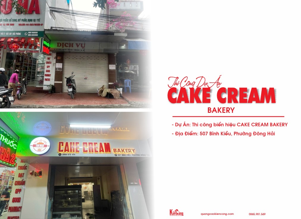 Thiết Kế Thi Công Biển Hiệu CAKE CREAM BAKERY Tại Hải Phòng 2026