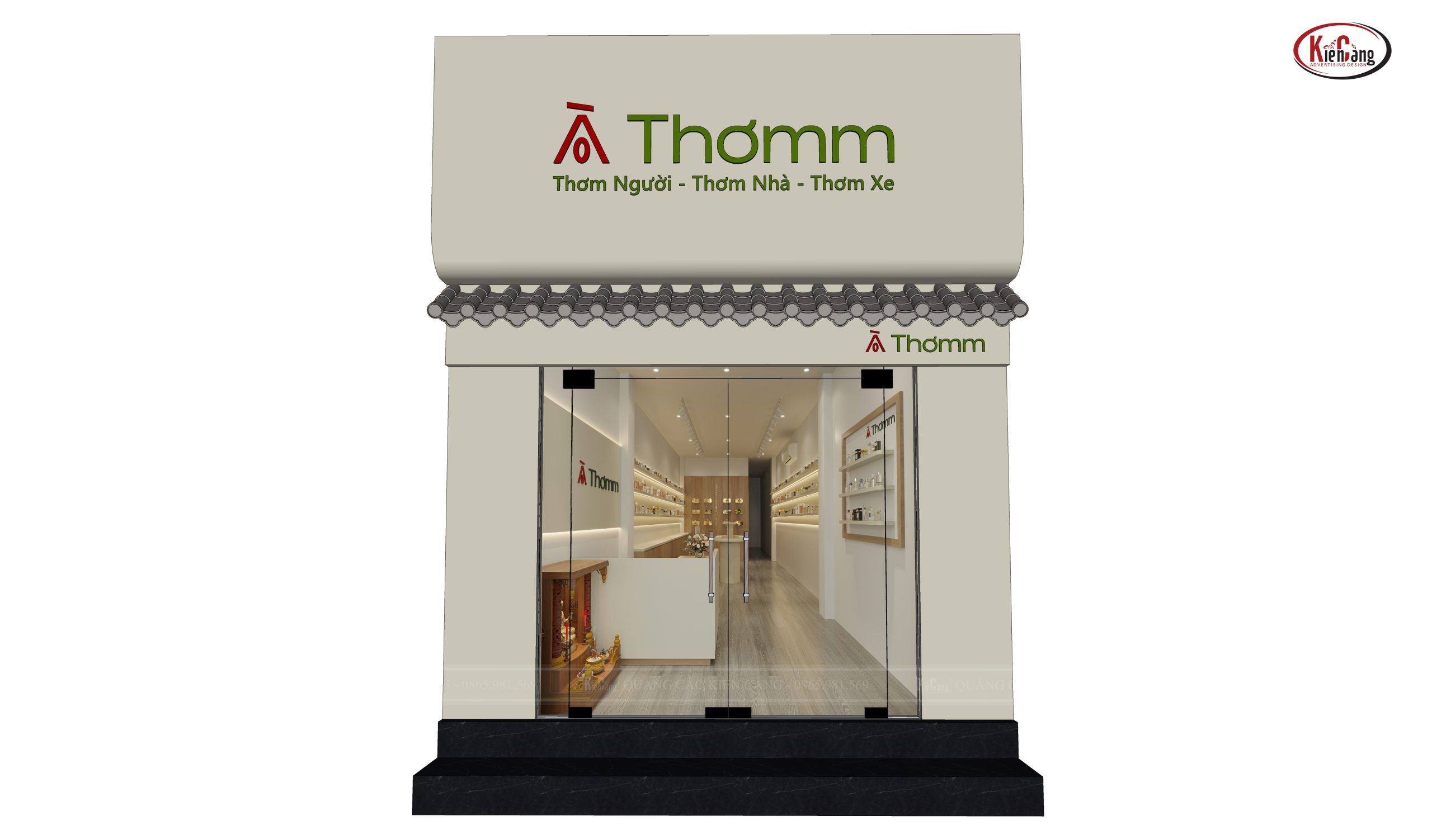 Thiết kế 3D biển hiệu và nội thất cửa hàng nước hoa